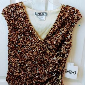 Carlisle evening top. Size 6. Sequined top in brown and gold.